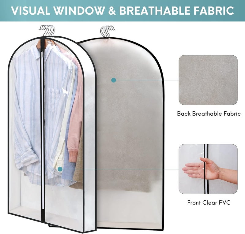 Perber 40" Clear Garment Bags for Hanging Clothes, 4" Gusseted Suit Bags for Closet Storage, Hanging Clothes Storage Suit Cover Bags with Zipper for Coats, Jackets, Shirts, 4 Packs - Image 3